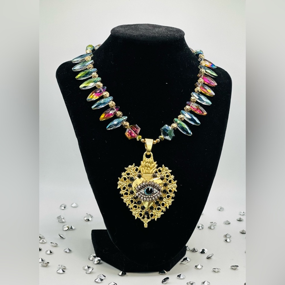Custom evil eye heart necklace